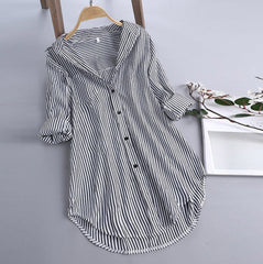benflower 5xl Plus Size Spring Shirts for Women Fashion Stripe Button Blouses Casual Turn-down Collar Long Sleeve Tunic Top