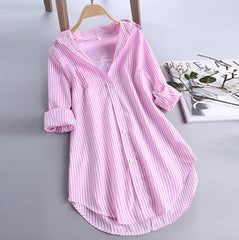benflower 5xl Plus Size Spring Shirts for Women Fashion Stripe Button Blouses Casual Turn-down Collar Long Sleeve Tunic Top