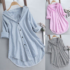 benflower 5xl Plus Size Spring Shirts for Women Fashion Stripe Button Blouses Casual Turn-down Collar Long Sleeve Tunic Top