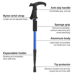 benflower Telescopic Walking Stick Non-slip Hiking Trekking Cane 4-section Aluminum Alloy Walking Pole