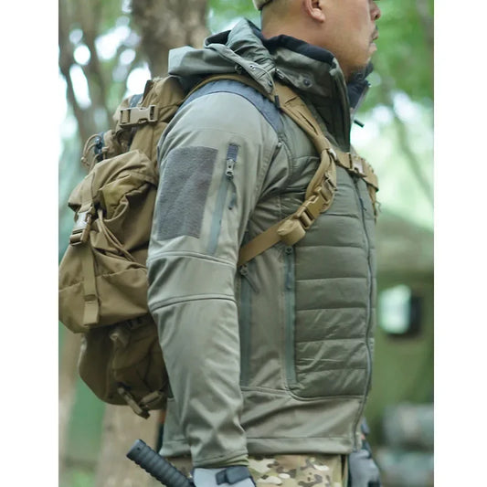 Talanes Tactical Soft Shell Hooded Jackets Mens Outdoor Warm Windproof Waterproof Multiple Pockets Hiking Camouflage Parkas
